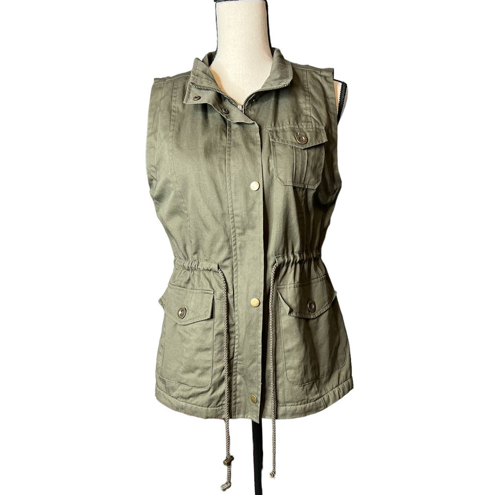 C'ESTTOI Utility Vest w/Faux Fur Lining Zipper and Snap Closure Size Small